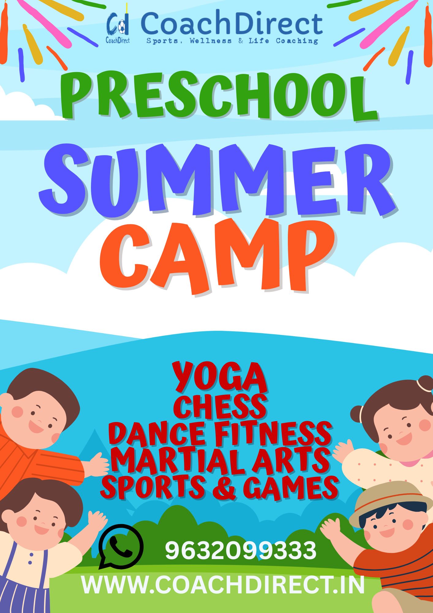 preschool summer camp sports games yoga dance chess martial arts 3 to 6 year olds